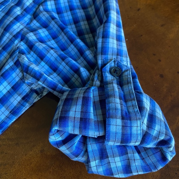 Michael Kors long sleeve shirt roll tab 2 pocket button up blue plaid XL - Picture 13 of 16